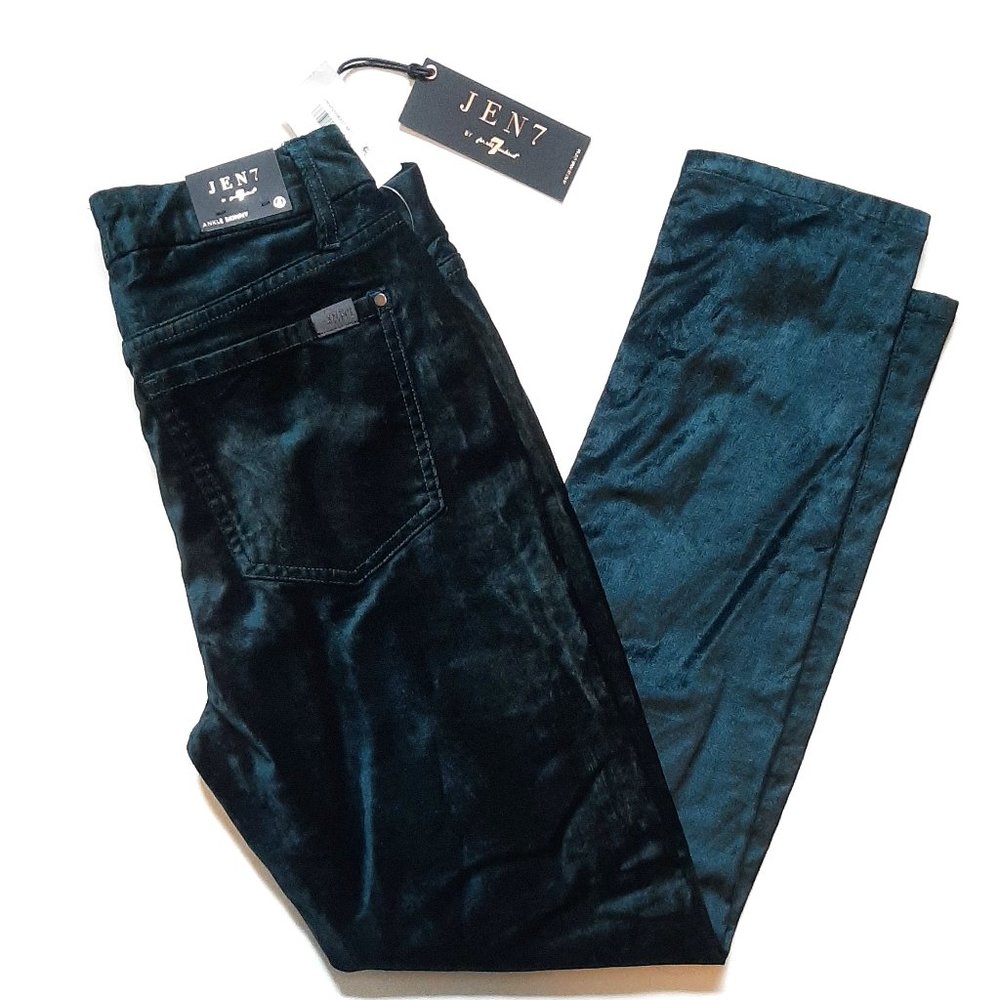 7 FAM NWT Emerald Green Jen7 Velour Ankle Skinny Pants Sz 4